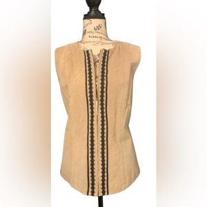 NWOT Vtg JH Collectibles Genuine Leather Suede Embroidered Vest